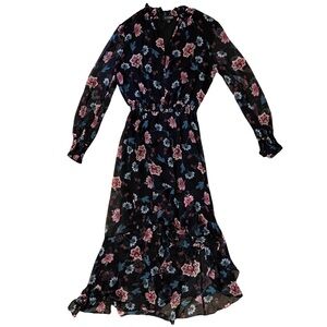 INTERMIX Floral Ruffle Long Sleeve Midi Dress – Size 4